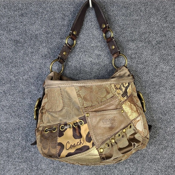 Coach Bags Coach Zoe Patchwork Hobo Bag Brown Mixed Animal Print